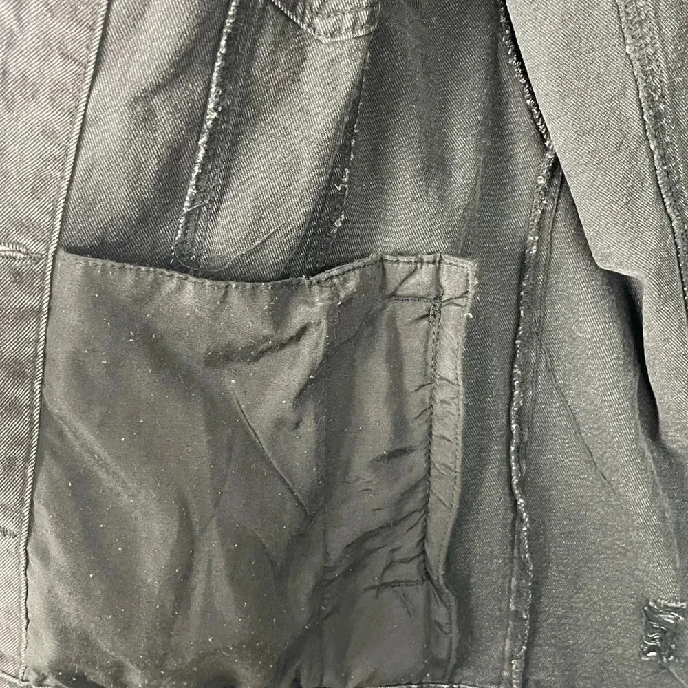 Charcoal Black Denim Jacket Oversized Size Small Distressed Grunge